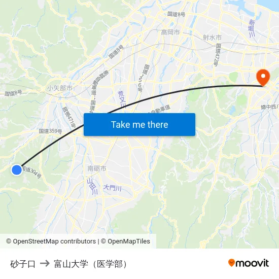 砂子口 to 富山大学（医学部） map