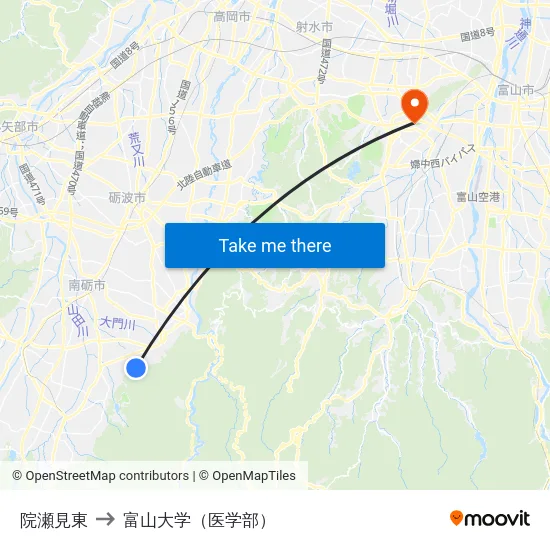 院瀬見東 to 富山大学（医学部） map