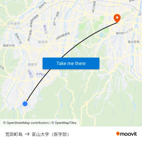 荒田町島 to 富山大学（医学部） map