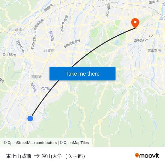 東上山蔵前 to 富山大学（医学部） map
