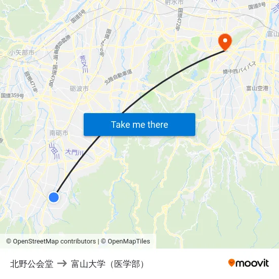 北野公会堂 to 富山大学（医学部） map