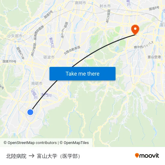 北陸病院 to 富山大学（医学部） map
