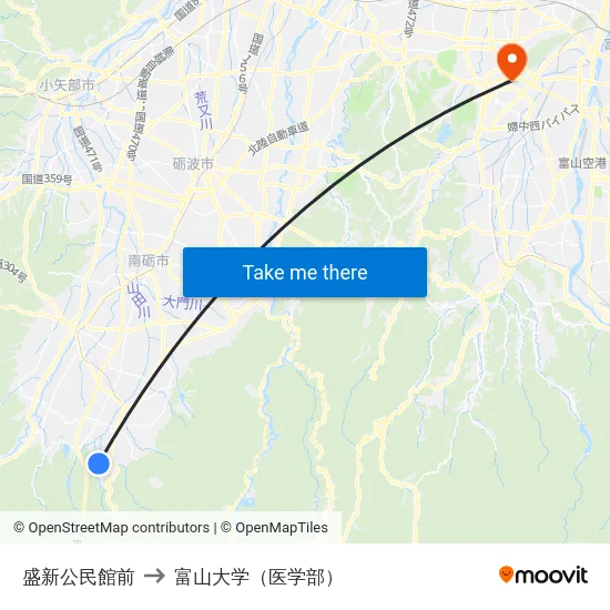 盛新公民館前 to 富山大学（医学部） map