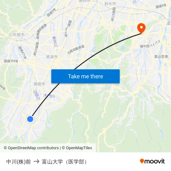中川(株)前 to 富山大学（医学部） map