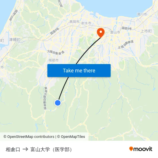相倉口 to 富山大学（医学部） map
