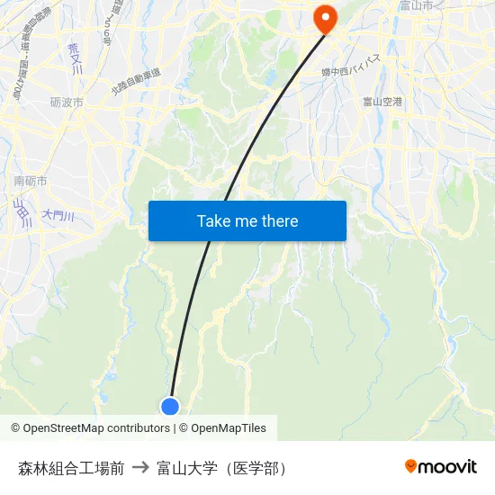 森林組合工場前 to 富山大学（医学部） map
