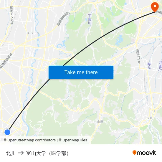 北川 to 富山大学（医学部） map