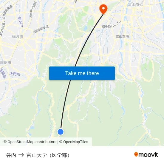 谷内 to 富山大学（医学部） map