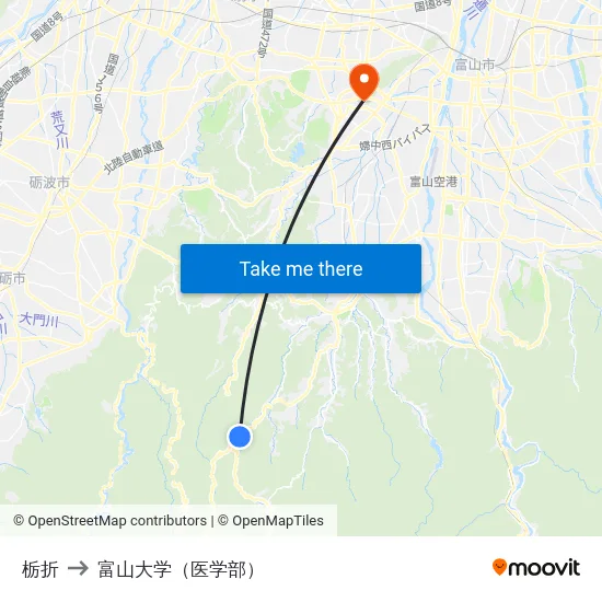 栃折 to 富山大学（医学部） map