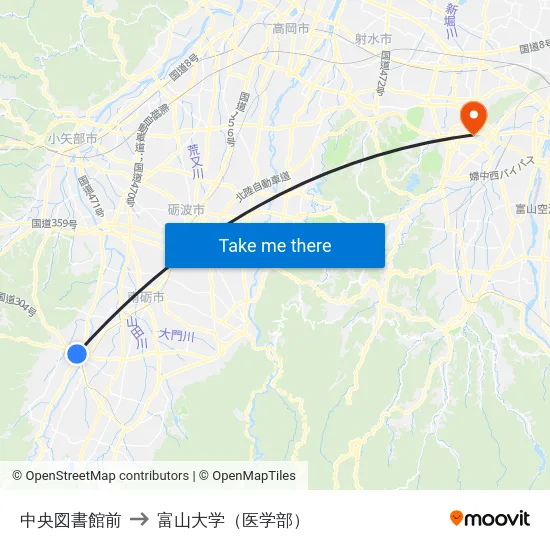 中央図書館前 to 富山大学（医学部） map