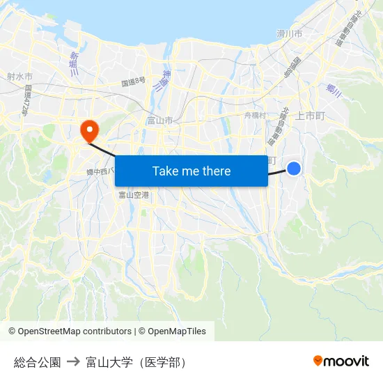総合公園 to 富山大学（医学部） map