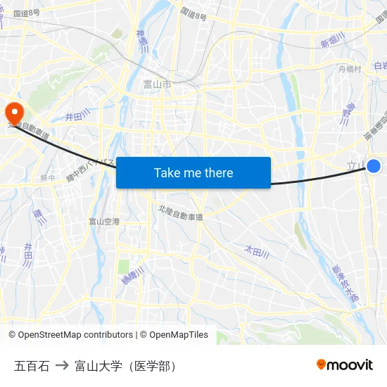 五百石 to 富山大学（医学部） map