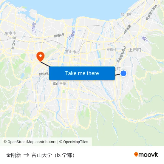 金剛新 to 富山大学（医学部） map