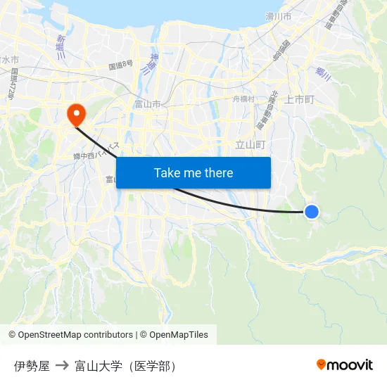 伊勢屋 to 富山大学（医学部） map