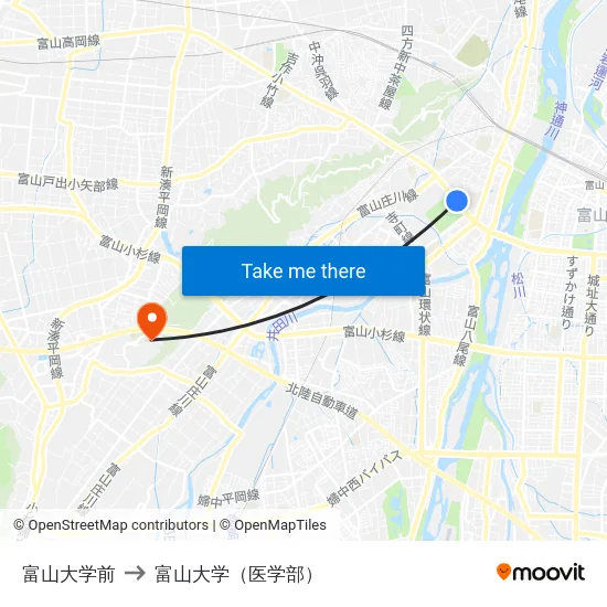 富山大学前 to 富山大学（医学部） map