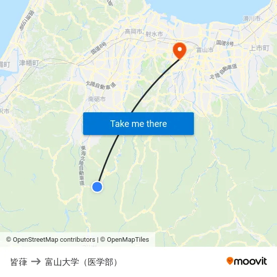 皆葎 to 富山大学（医学部） map