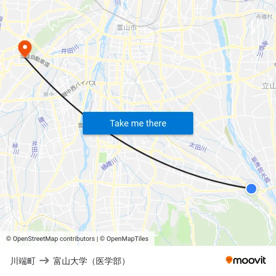 川端町 to 富山大学（医学部） map