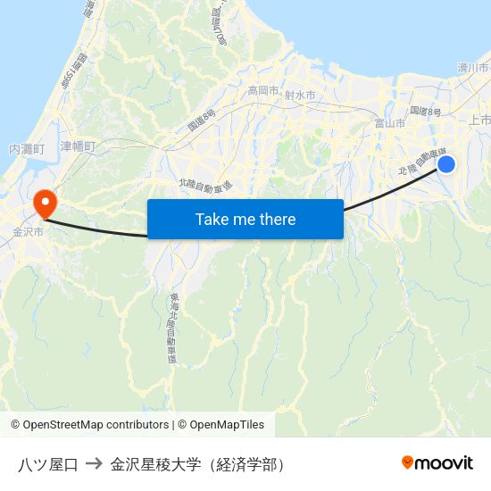 八ツ屋口 to 金沢星稜大学（経済学部） map