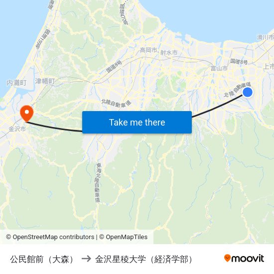 公民館前（大森） to 金沢星稜大学（経済学部） map
