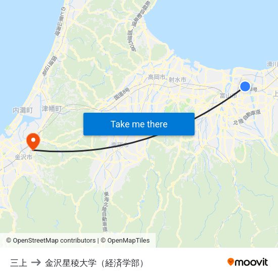 三上 to 金沢星稜大学（経済学部） map