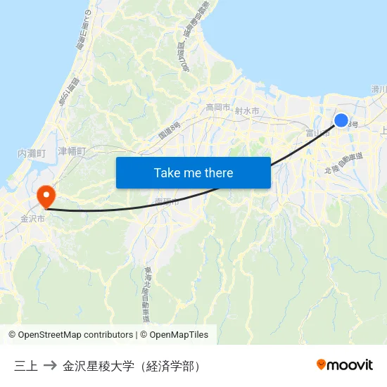 三上 to 金沢星稜大学（経済学部） map