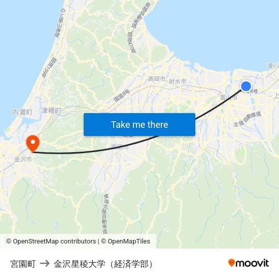 宮園町 to 金沢星稜大学（経済学部） map