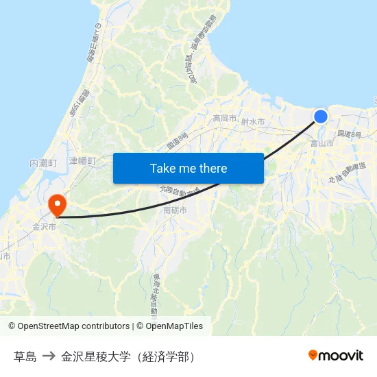 草島 to 金沢星稜大学（経済学部） map