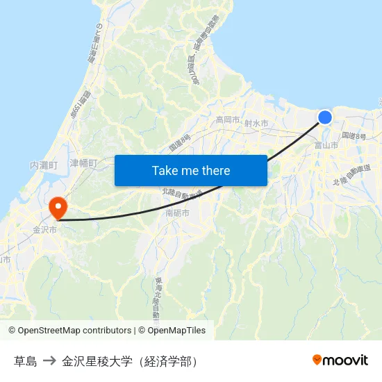 草島 to 金沢星稜大学（経済学部） map