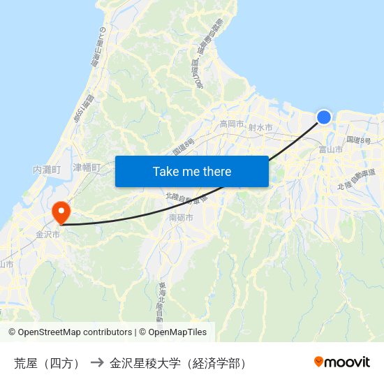 荒屋（四方） to 金沢星稜大学（経済学部） map