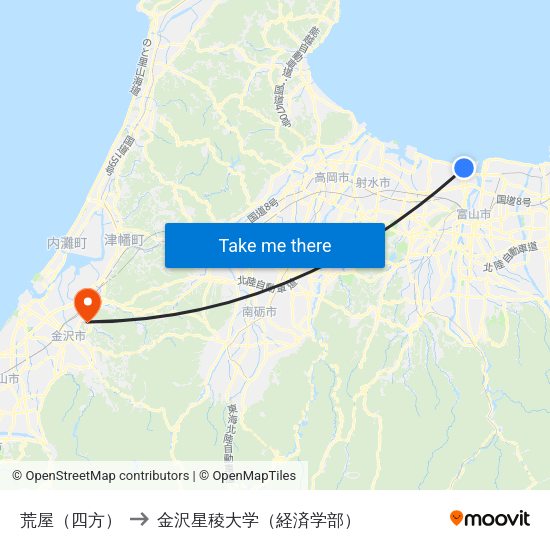 荒屋（四方） to 金沢星稜大学（経済学部） map