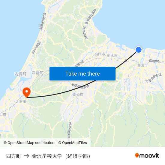 四方町 to 金沢星稜大学（経済学部） map