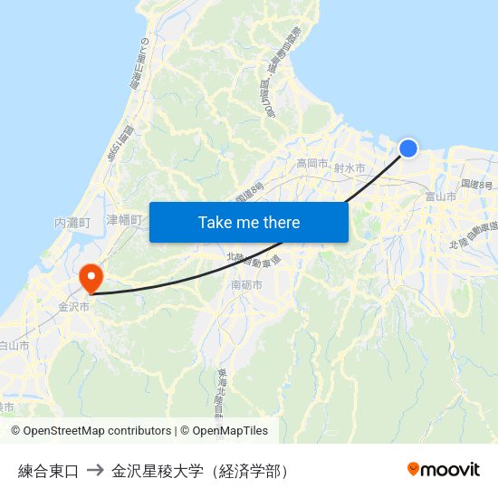 練合東口 to 金沢星稜大学（経済学部） map