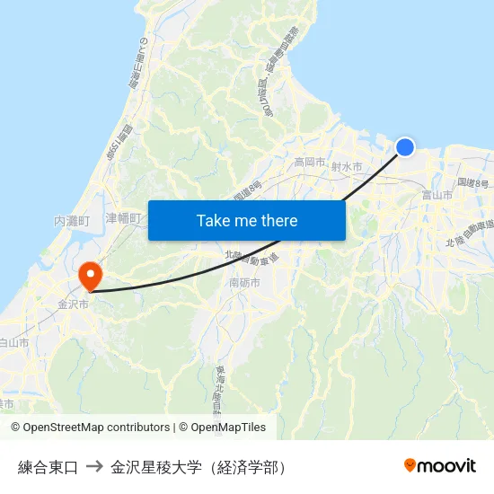 練合東口 to 金沢星稜大学（経済学部） map