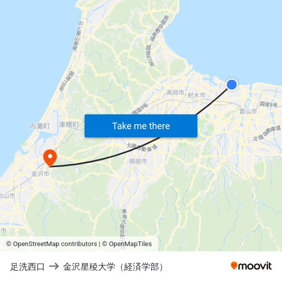 足洗西口 to 金沢星稜大学（経済学部） map