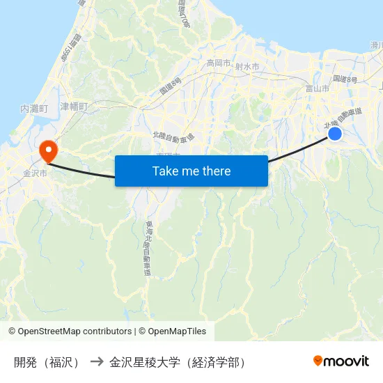 開発（福沢） to 金沢星稜大学（経済学部） map