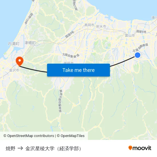 焼野 to 金沢星稜大学（経済学部） map