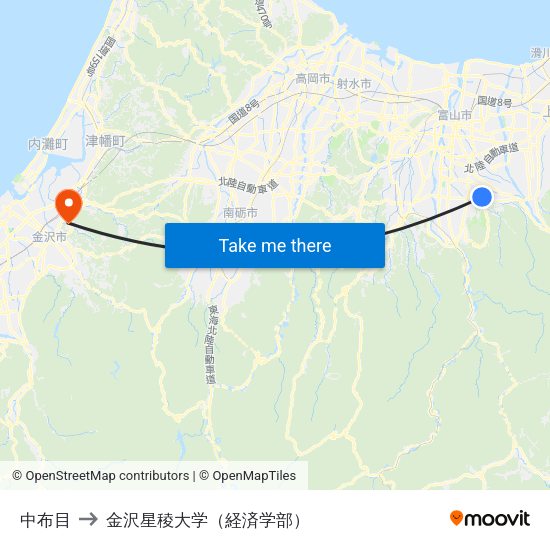中布目 to 金沢星稜大学（経済学部） map
