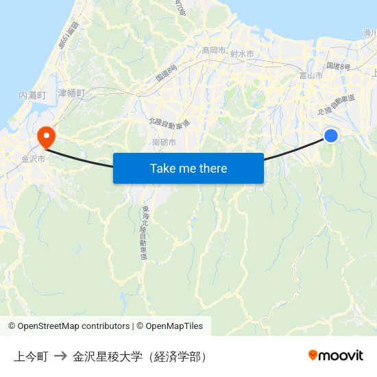 上今町 to 金沢星稜大学（経済学部） map