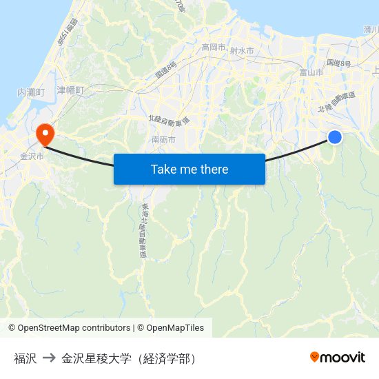 福沢 to 金沢星稜大学（経済学部） map