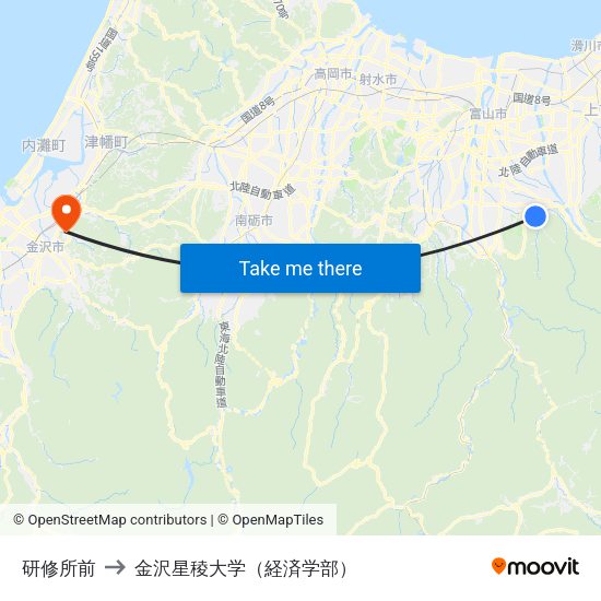 研修所前 to 金沢星稜大学（経済学部） map