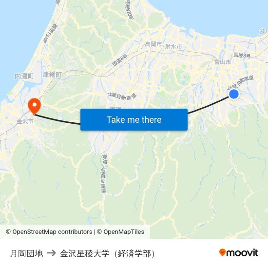 月岡団地 to 金沢星稜大学（経済学部） map