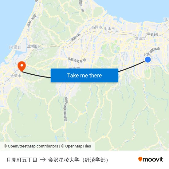 月見町五丁目 to 金沢星稜大学（経済学部） map