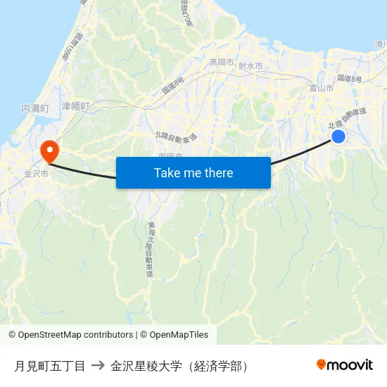 月見町五丁目 to 金沢星稜大学（経済学部） map