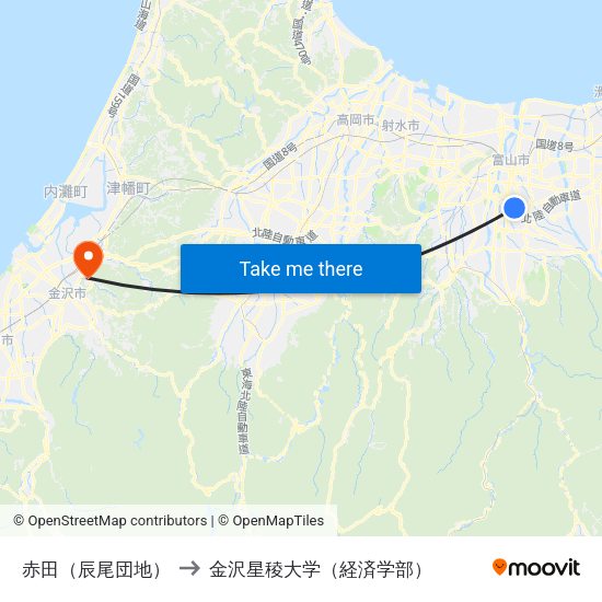 赤田（辰尾団地） to 金沢星稜大学（経済学部） map