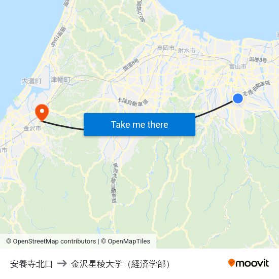 安養寺北口 to 金沢星稜大学（経済学部） map