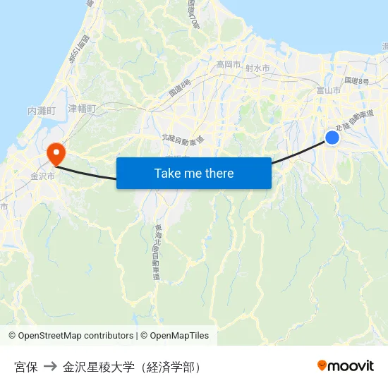 宮保 to 金沢星稜大学（経済学部） map