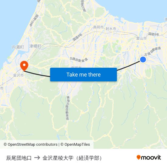 辰尾団地口 to 金沢星稜大学（経済学部） map