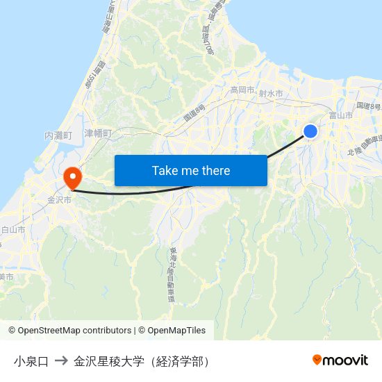 小泉口 to 金沢星稜大学（経済学部） map