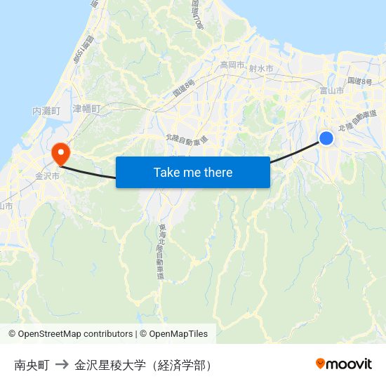 南央町 to 金沢星稜大学（経済学部） map