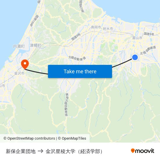 新保企業団地 to 金沢星稜大学（経済学部） map